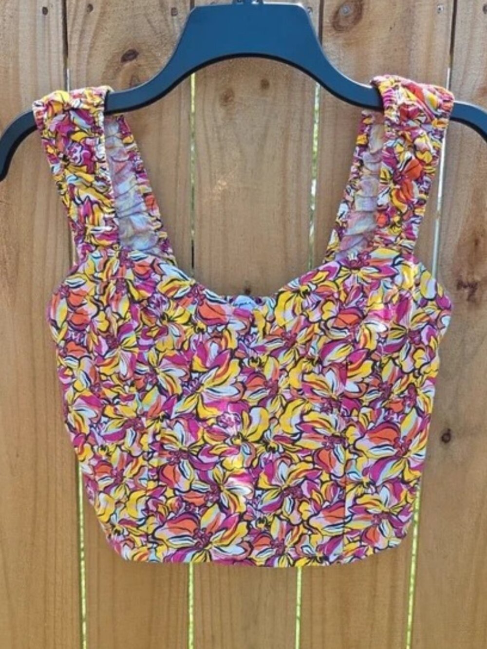 Y2K Japna Sleeveless Crop Top – Floral Print, Sweetheart Neckline, Smocked Back